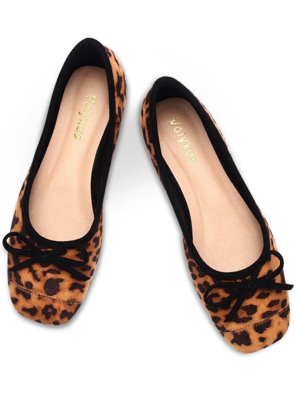 Women's Leopard Two Tone Cap Toe Ballet Flats Bow Square Toe Slip On Shoes